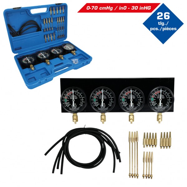 Brilliant Tools BT581200 Testovací prístroj synchrónneho karburátora, so 4 synchrónnymi hodinami, 26-dielny
